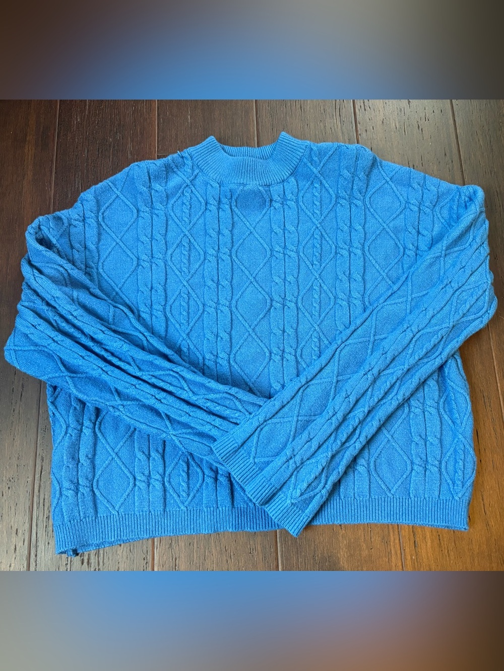Pink Rose Bright Blue Cable Knit Crewneck Sweater
